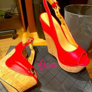 Red leather cork platform
